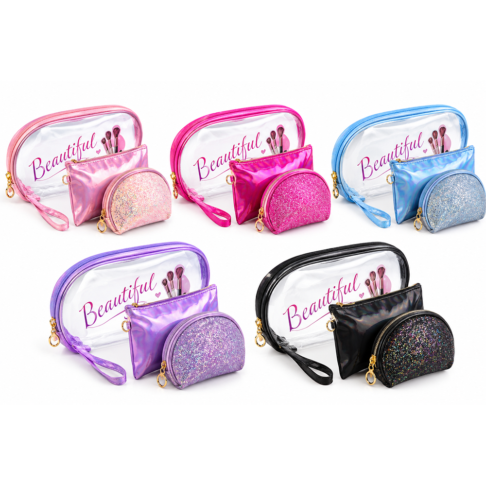 Kit 3 Necessaire Delicadas Transparente e Estampadas - DF308-NC1908-5