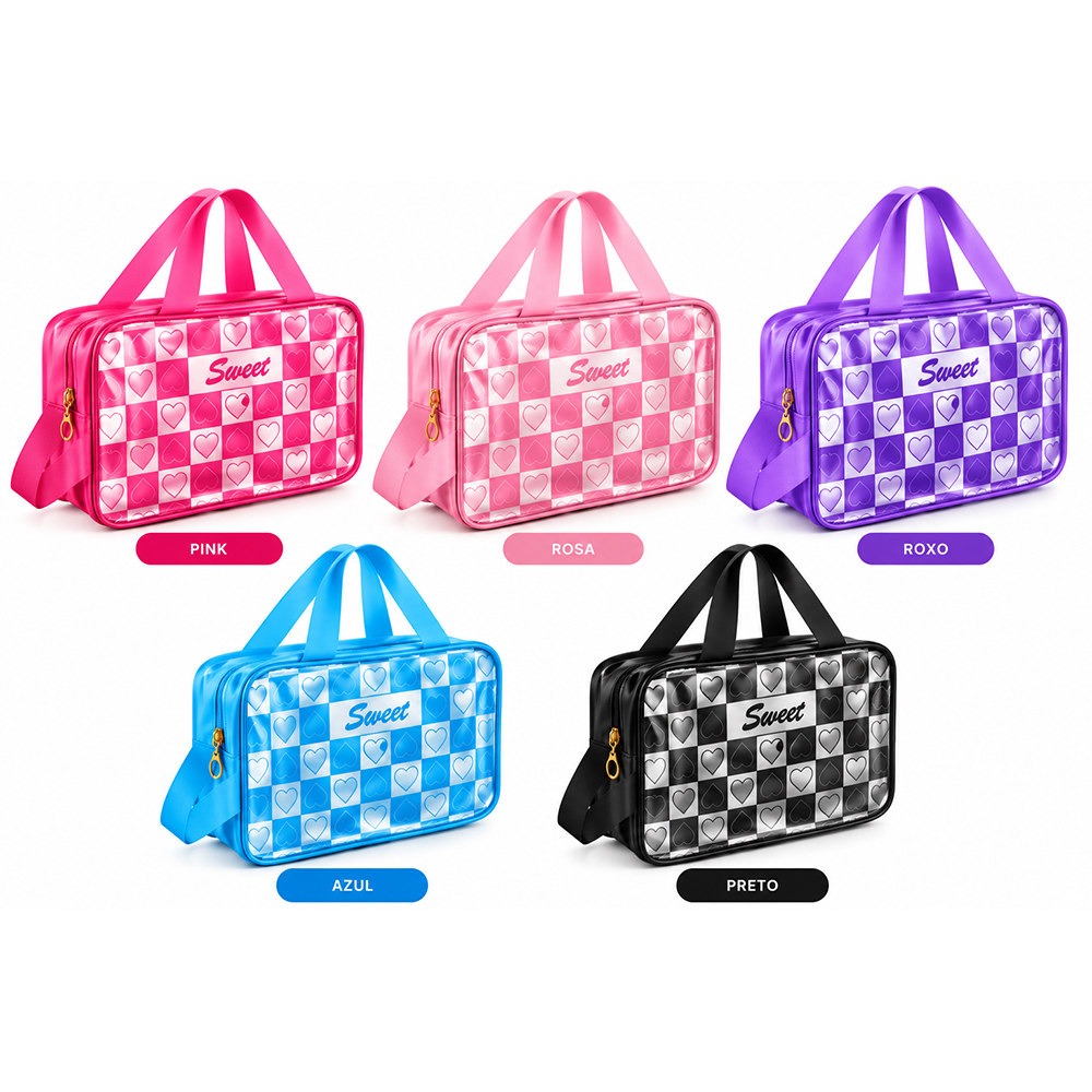 Necessaire Transparente com Detalhes de Coraçao 5 cores - DF345-NC47