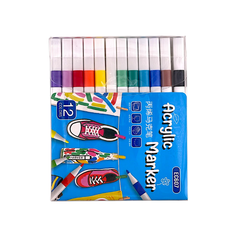 Canetinha Acrylic Marker (12 cores) - EC607-12