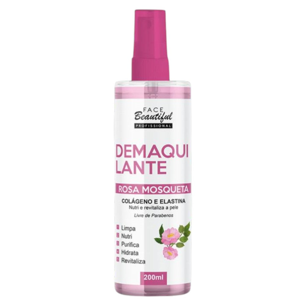 Demaquilante rosa mosqueta colágeno e elastina face beautyful profissional -FB389-U