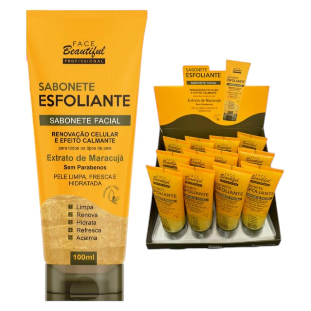 Sabonete esfoliante facial extrato de maracujá face beautyful profissional -FB425-D