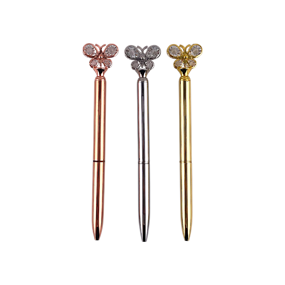 Caneta Borboleta Metal (3 cores) - FOR-1164