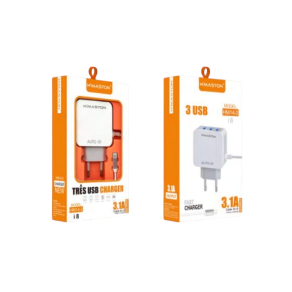 CARREGADOR LISTRADO 3USB IP/COBRE 3.1 A HM14-2