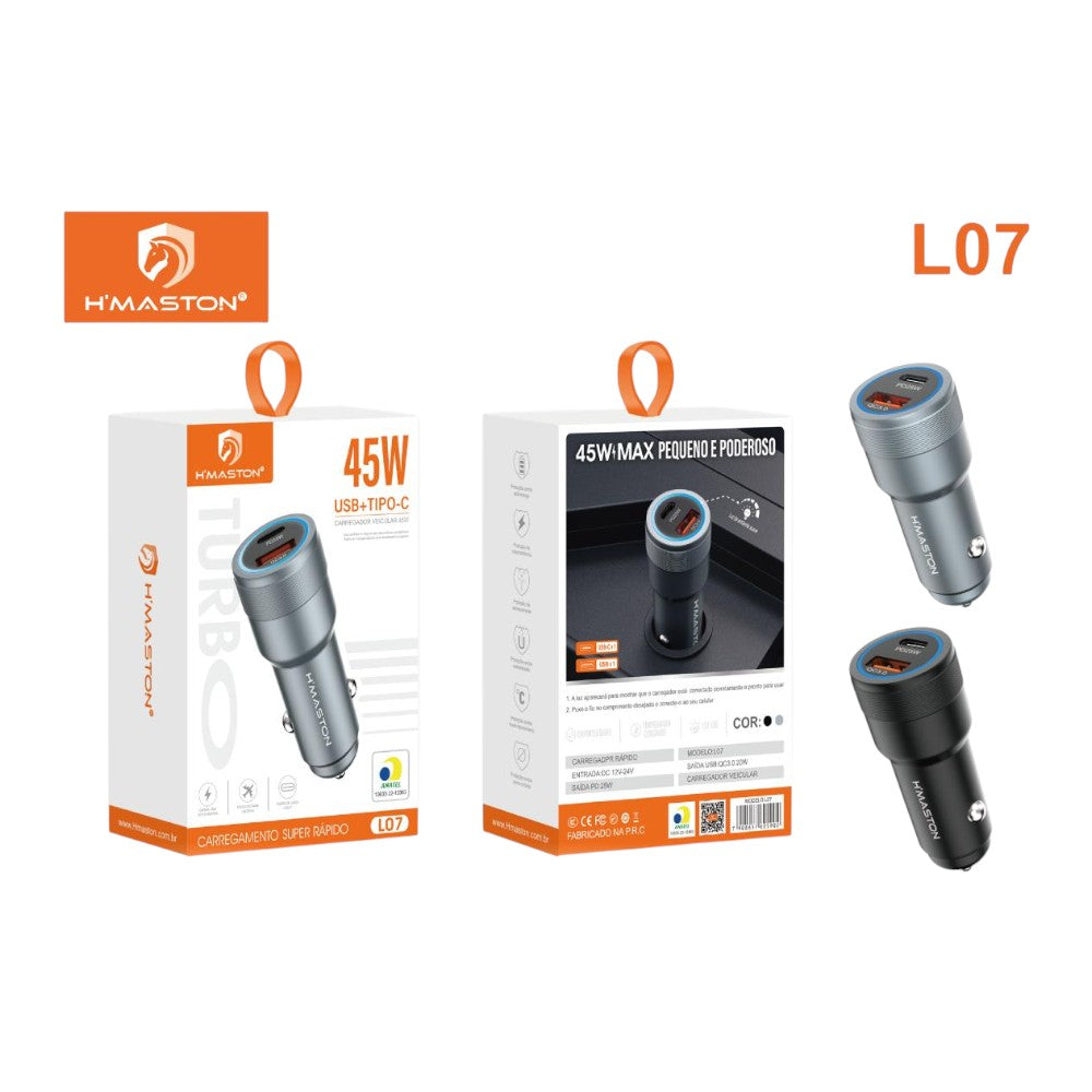 CARREGADOR VEICULAR USBQC 3.0+PD 20W 38W