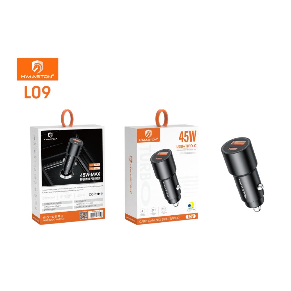 CARREGADOR VEICULAR 2USB/45W L09