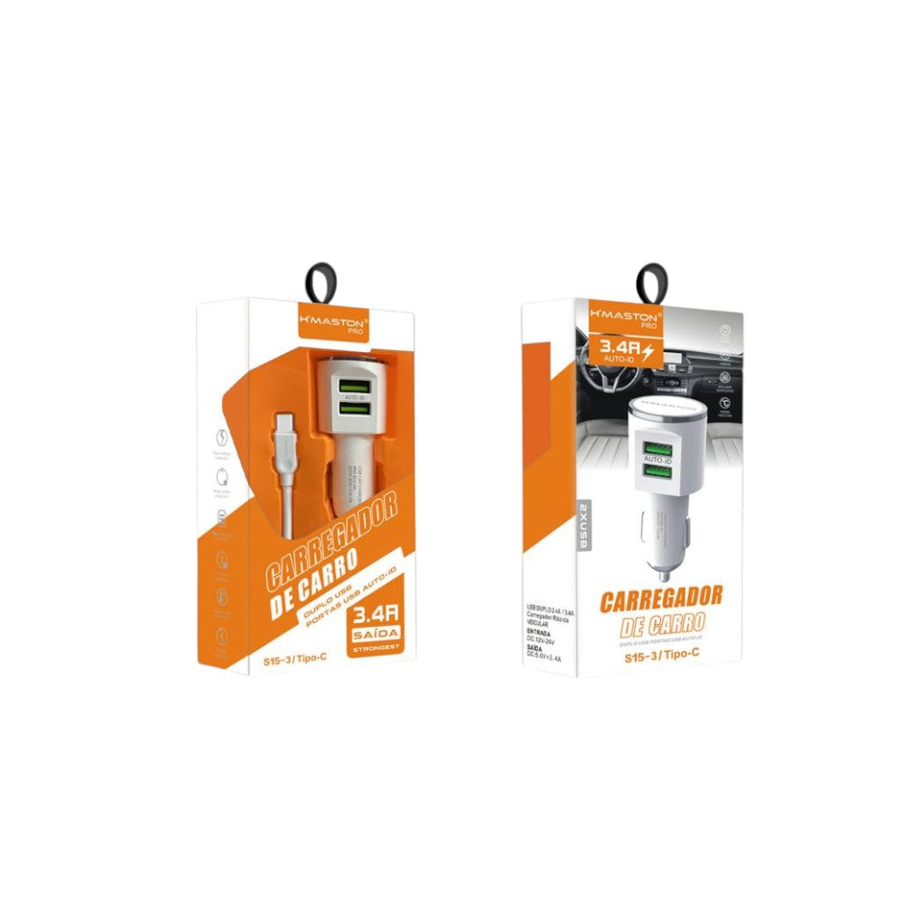 CARREGADOR VEICULAR CABO 2USB/TIPO-C S15-3