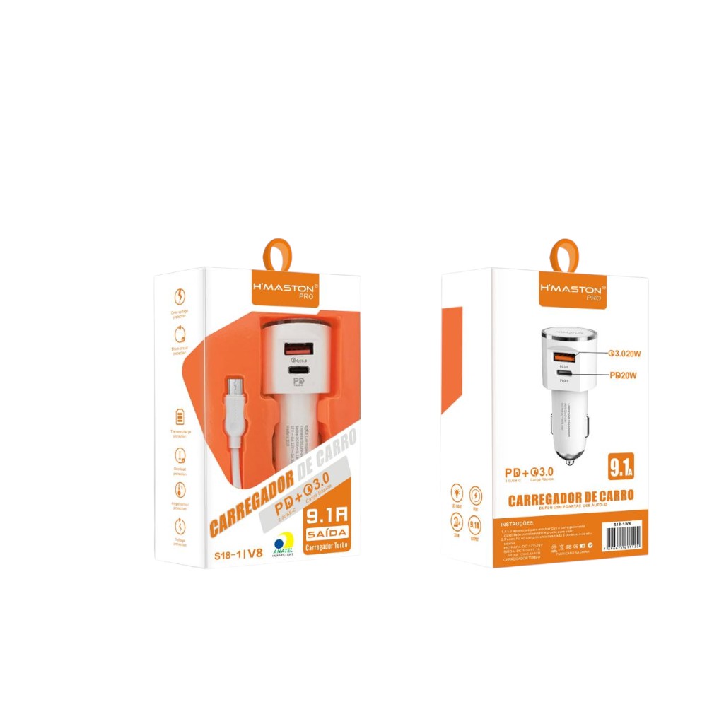 CARREGADOR PARA CARRO USB/V8