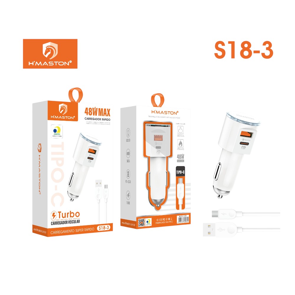 CARREGADOR VEICULAR TIPO-C/USB 9.1 A 36W