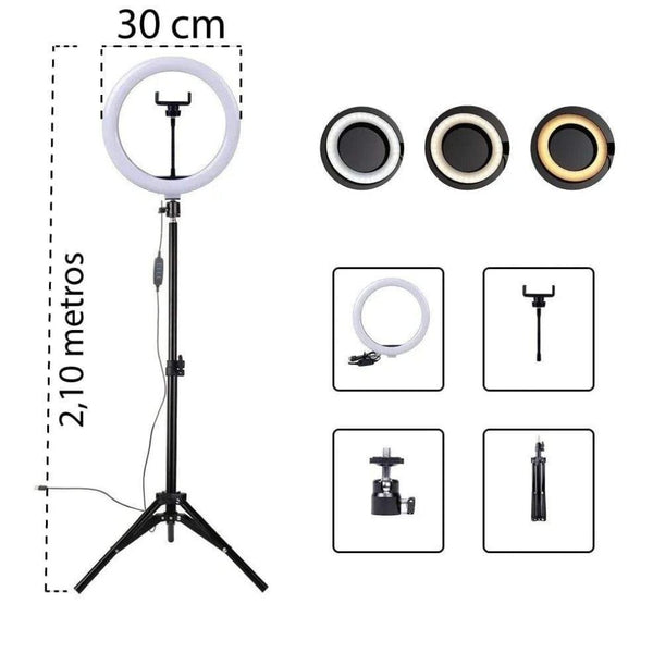 Ring Light Led Iluminador 30cm 12 Polegadas Completo Tripé 2M