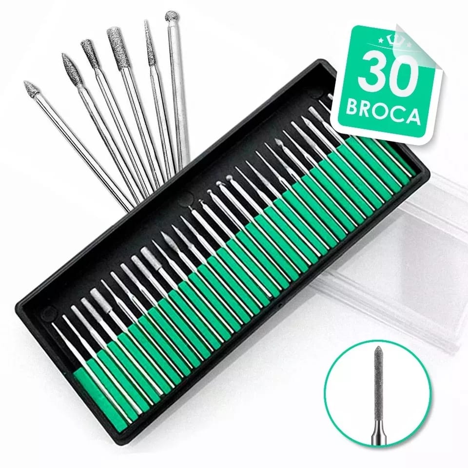 Kit 30 Brocas Diamantadas Lixadeira Unha Drill Fresa Gel - 12 kits