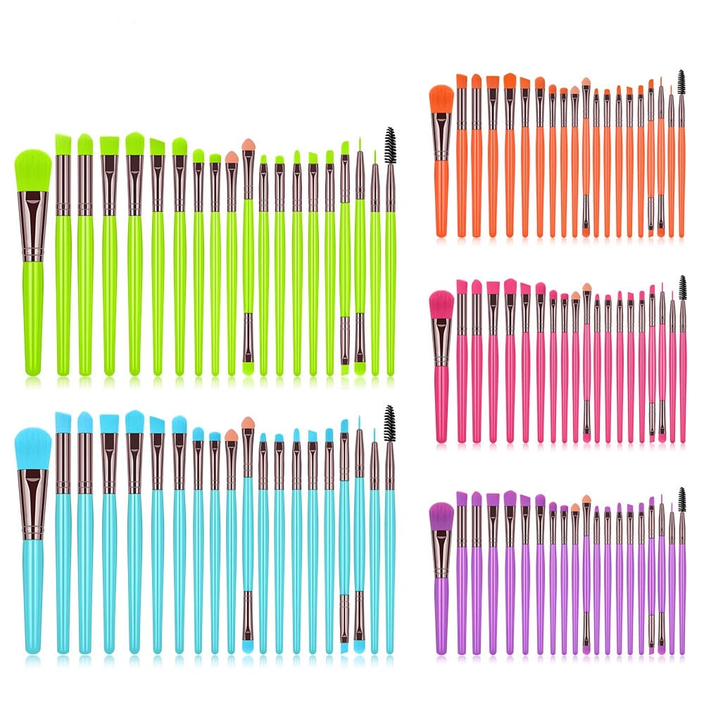 Kit 20 Pinceis Profissional / Pincel Maquiagem Neon - 12 kits